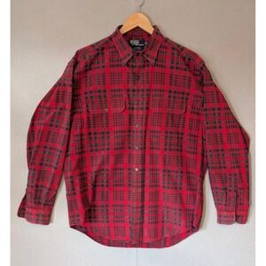 Vtg Polo Ralph Lauren GI Shirt Red Plaid Cotton Mens Large Button Up Long Sleeve